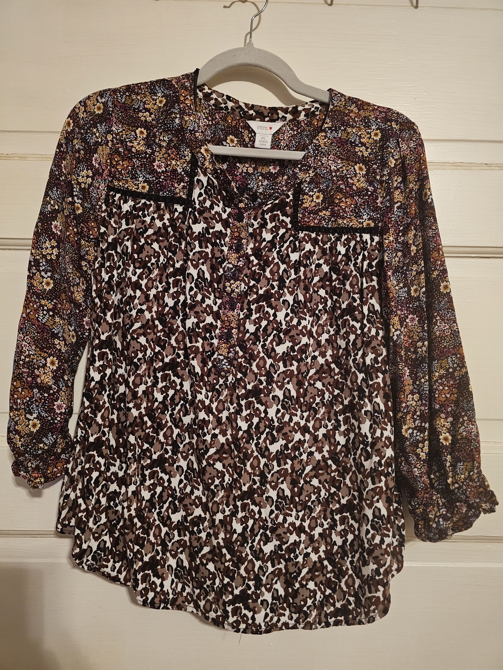 Intro Boho Mixed Print 3/4 Sleeve Blouse Petite Large PL